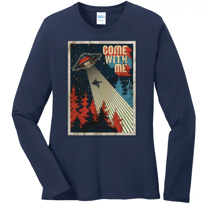 Vintage Retro Come With Me UFO Poster Ladies Long Sleeve Shirt