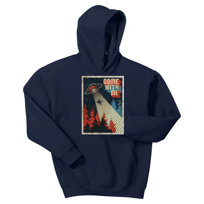 Vintage Retro Come With Me UFO Poster Kids Hoodie