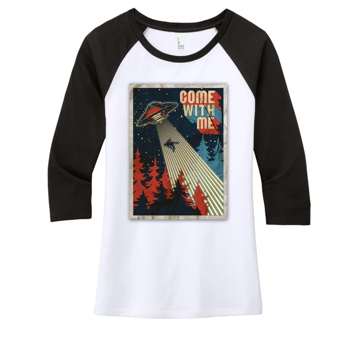 Vintage Retro Come With Me UFO Poster Women's Tri-Blend 3/4-Sleeve Raglan Shirt