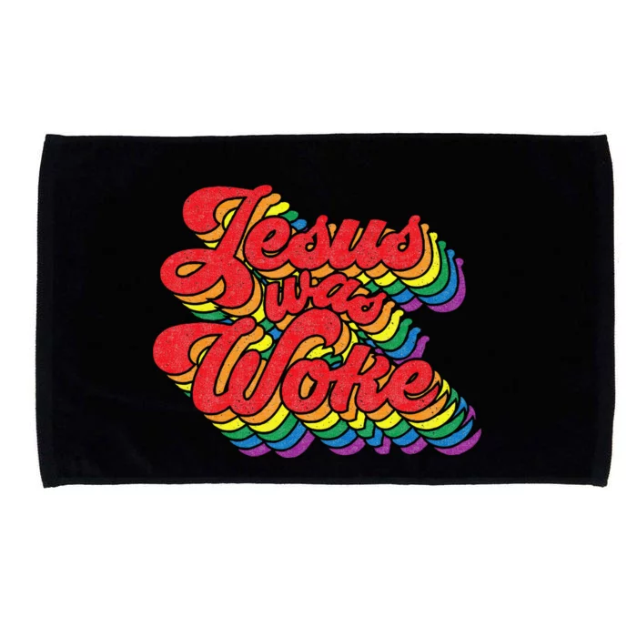 Vintage Retro Christian Ally Pride Rainbow Jesus Was Woke Microfiber Hand Towel