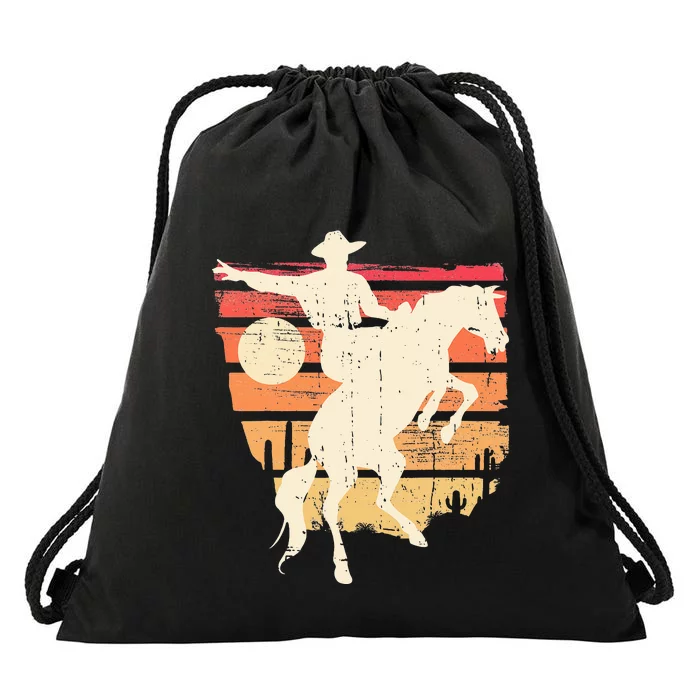 Vintage Retro Cow Rodeo Bucking Horse Riding Drawstring Bag