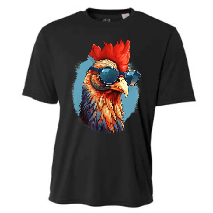 Vintage Rooster Chicken Sunglasses Cooling Performance Crew T-Shirt