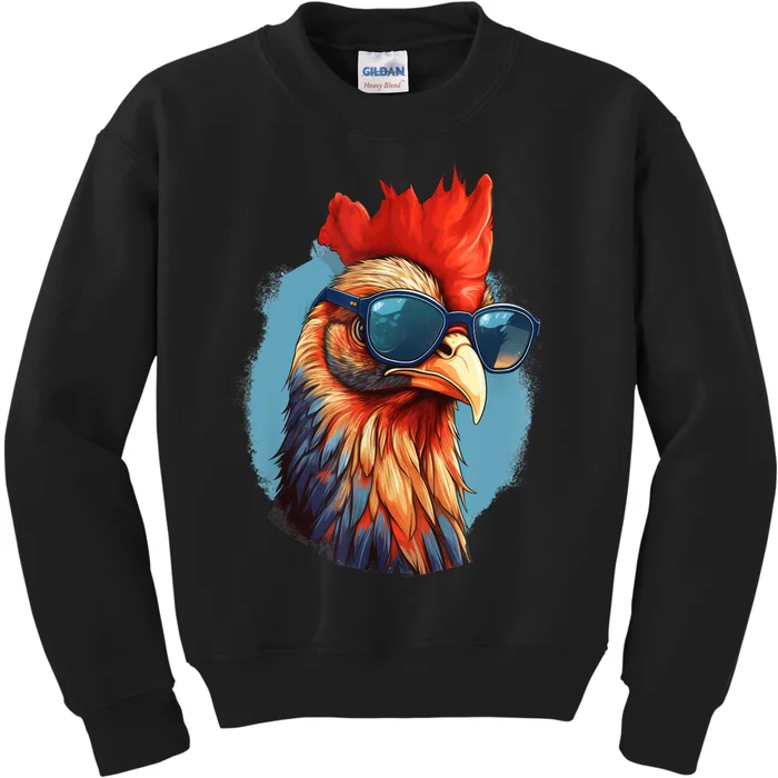 Vintage Rooster Chicken Sunglasses Kids Sweatshirt