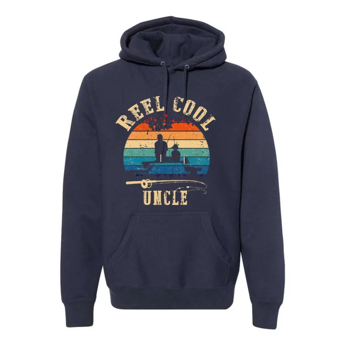 Vintage Reel Cool Uncle Fish Fishing Father's Day Premium Hoodie