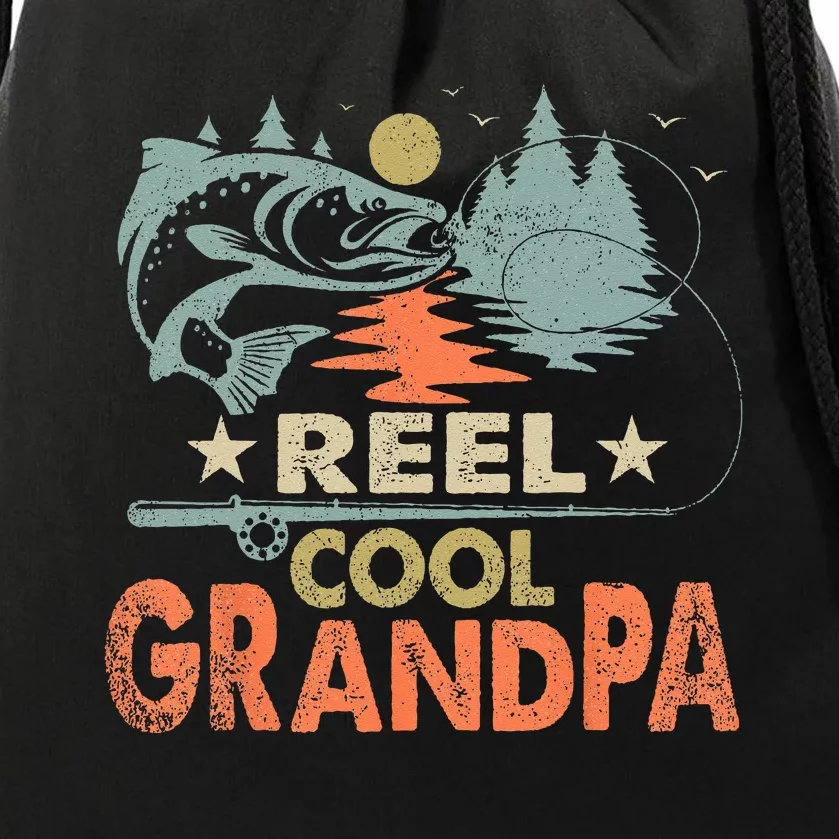 Vintage Reel Cool Grandpa Fishing Lover Gift For Dad Drawstring Bag