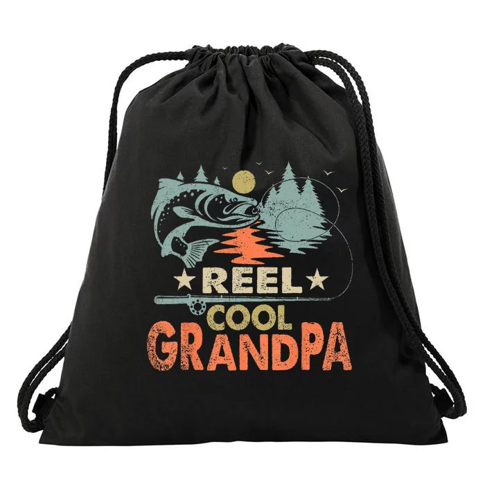 Vintage Reel Cool Grandpa Fishing Lover Gift For Dad Drawstring Bag