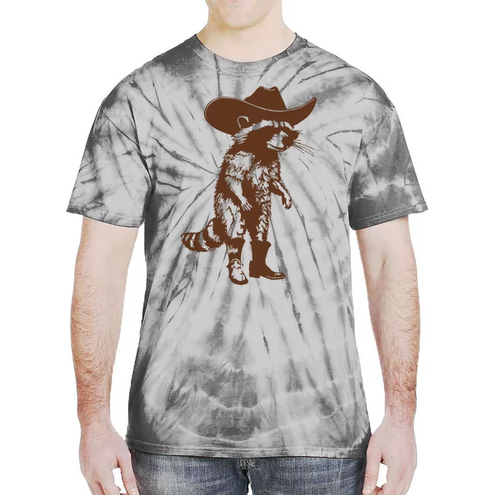 Vintage Raccoon Cowboy Cowgirl Trash Panda Western Country Tie-Dye T-Shirt