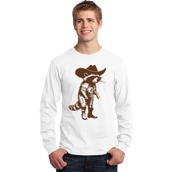 Vintage Raccoon Cowboy Cowgirl Trash Panda Western Country Long Sleeve Shirt