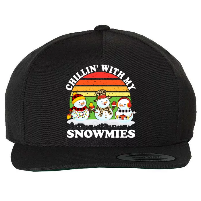 Vintage Retro Chillin' With My Snowmies Funny Xmas Gift Wool Snapback Cap