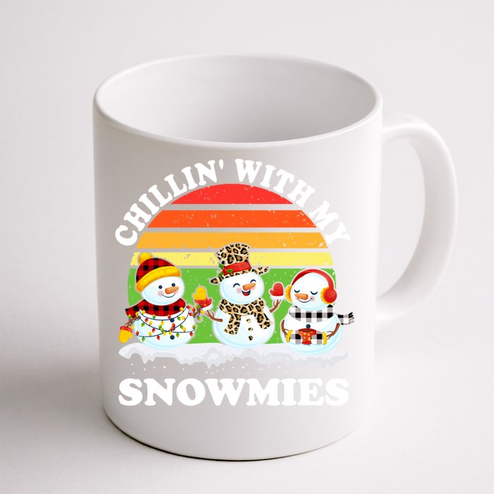 Vintage Retro Chillin' With My Snowmies Funny Xmas Gift Front & Back Coffee Mug