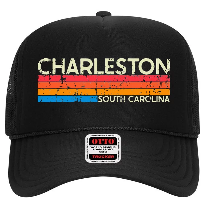 Vintage Retro Charleston South Carolina Distressed High Crown Mesh Trucker Hat