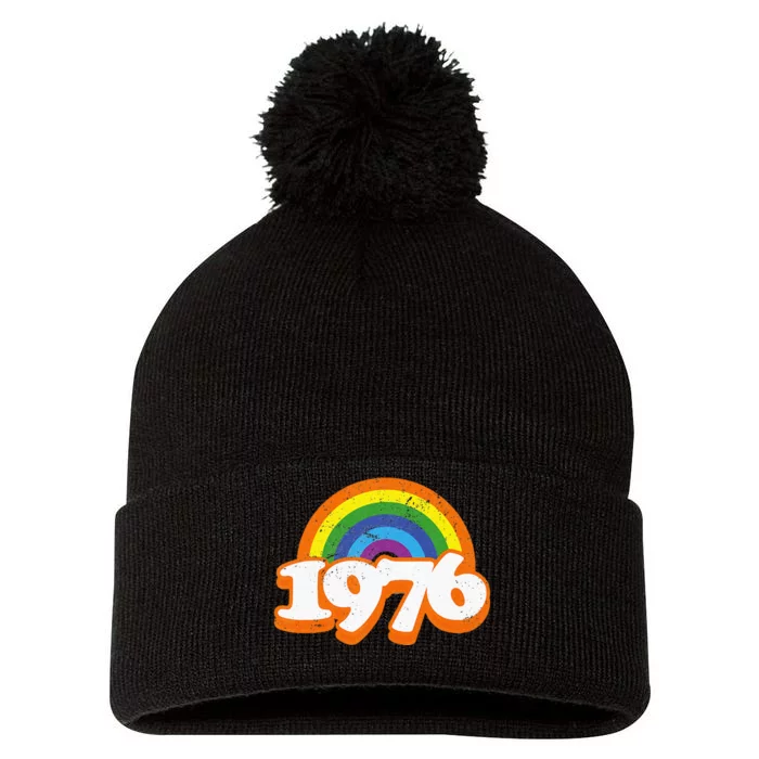 Vintage Rainbow College High School Class Of 76 1976 Reunion Pom Pom 12in Knit Beanie