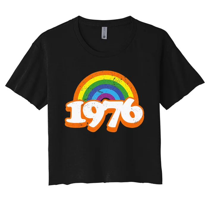 Vintage Rainbow College High School Class Of 76 1976 Reunion Women's Crop Top Tee