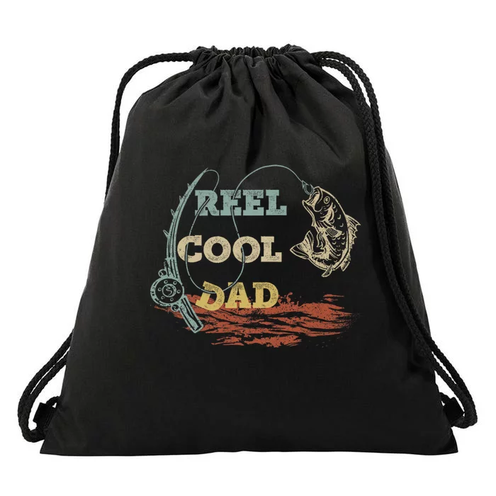 Vintage Reel Cool Dad Fisherman FatherS Day Fishing Lover Drawstring Bag