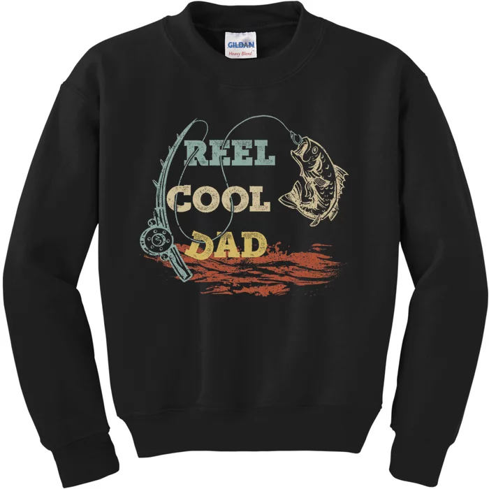 Vintage Reel Cool Dad Fisherman FatherS Day Fishing Lover Kids Sweatshirt