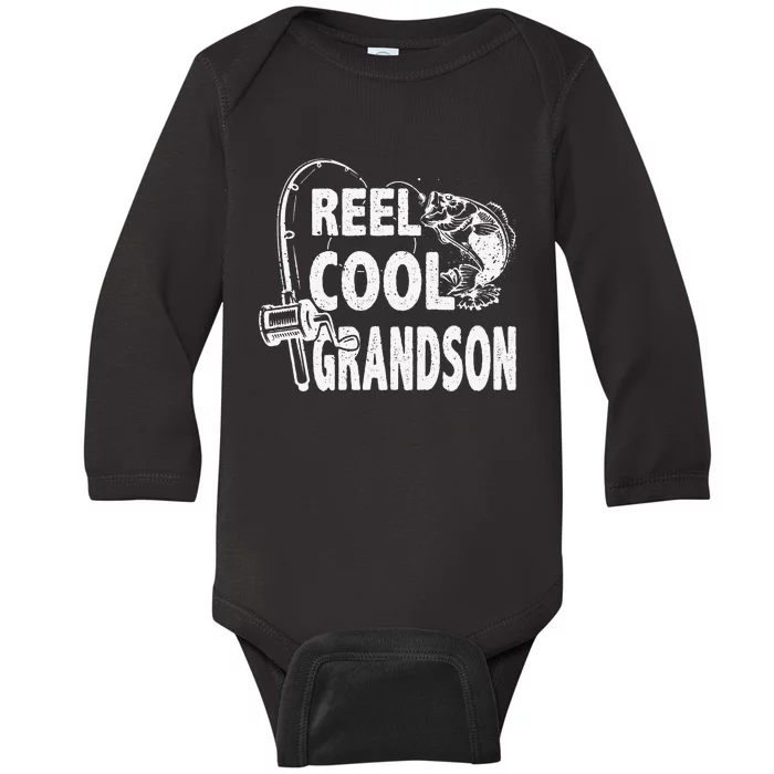 Vintage Reel Cool Grandson Birthday Fishing Baby Long Sleeve Bodysuit