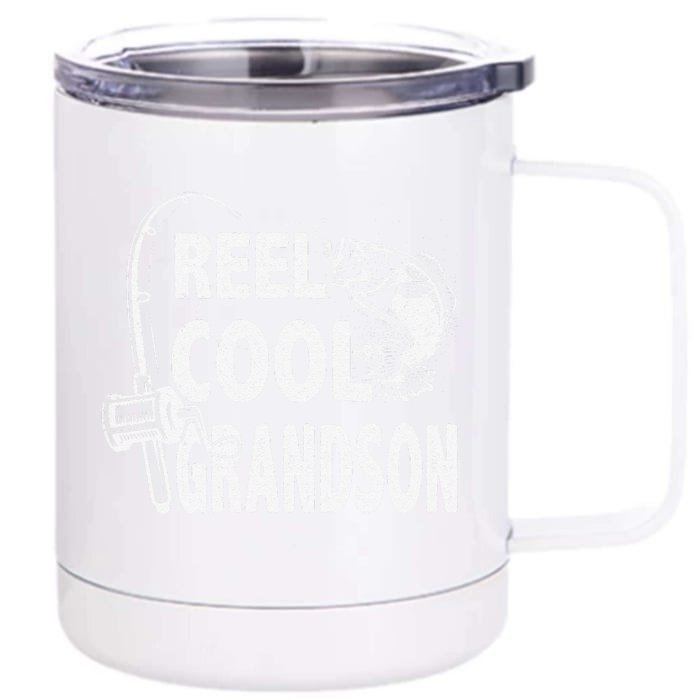 Vintage Reel Cool Grandson Birthday Fishing Front & Back 12oz Stainless Steel Tumbler Cup