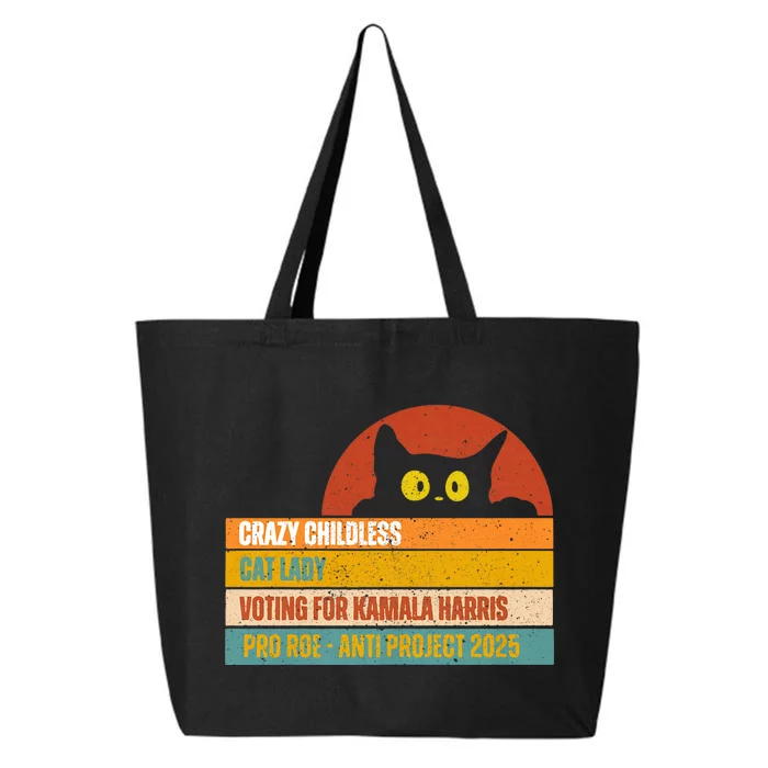 Vintage Retro Childless Cat Ladies For Kamala Harris President 47 25L Jumbo Tote