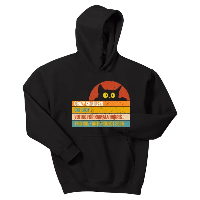 Vintage Retro Childless Cat Ladies For Kamala Harris President 47 Kids Hoodie