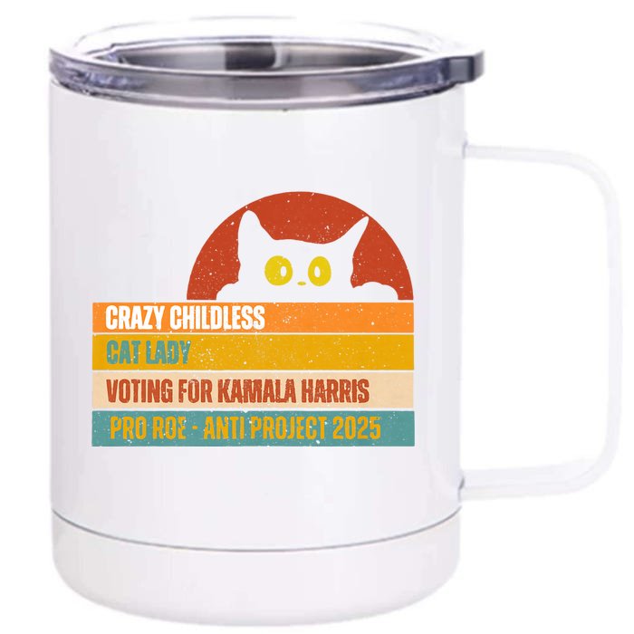 Vintage Retro Childless Cat Ladies For Kamala Harris President 47 Front & Back 12oz Stainless Steel Tumbler Cup