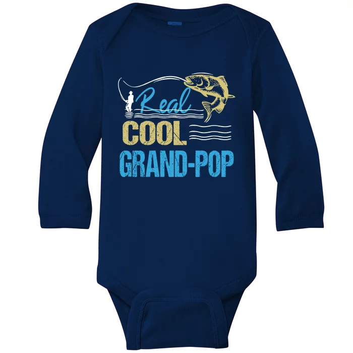 Vintage Reel Cool Grandpop Fishing Dad Grandpa Fathers Day Gift Baby Long Sleeve Bodysuit