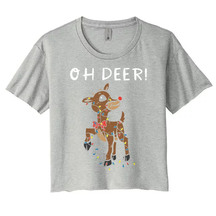 Vintage Retro Christmas Reindeer Oh Deer Cute Xmas Funny Meaningful Gift Women's Crop Top Tee