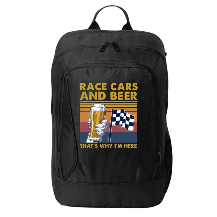 Vintage Race Cars Checkered Flag Beer Thats Why Im Here City Backpack