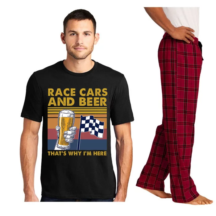 Vintage Race Cars Checkered Flag Beer Thats Why Im Here Pajama Set