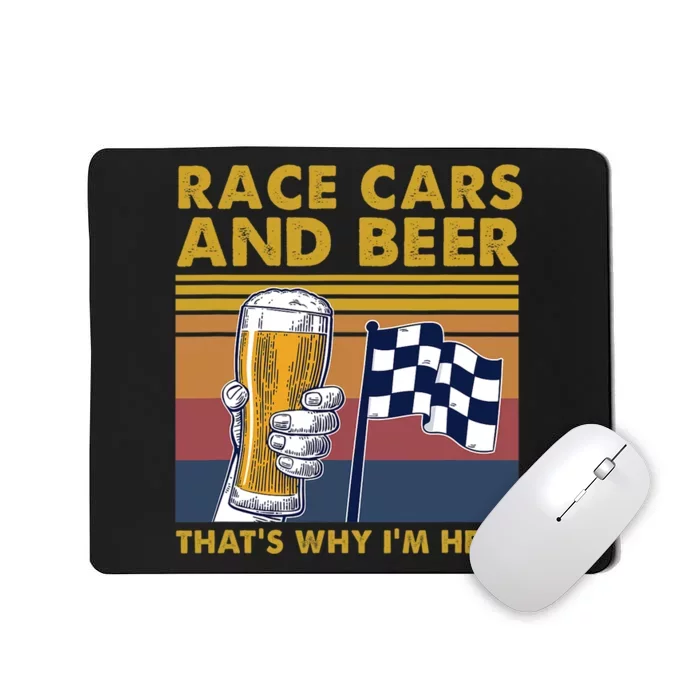 Vintage Race Cars Checkered Flag Beer Thats Why Im Here Mousepad