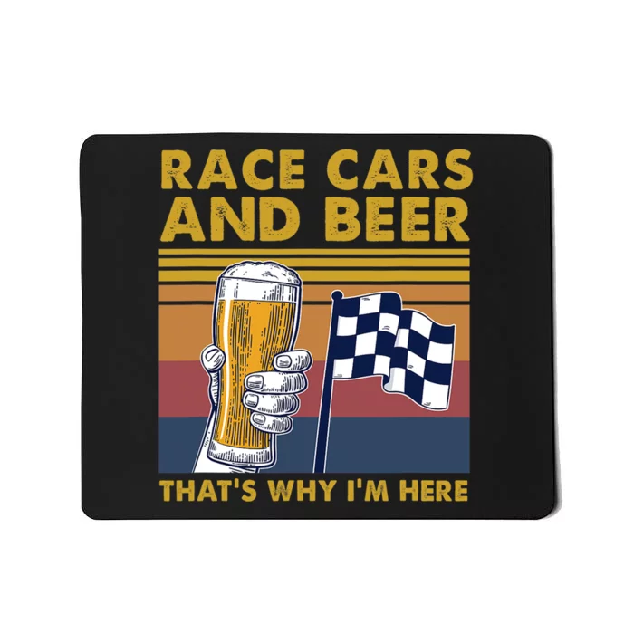 Vintage Race Cars Checkered Flag Beer Thats Why Im Here Mousepad