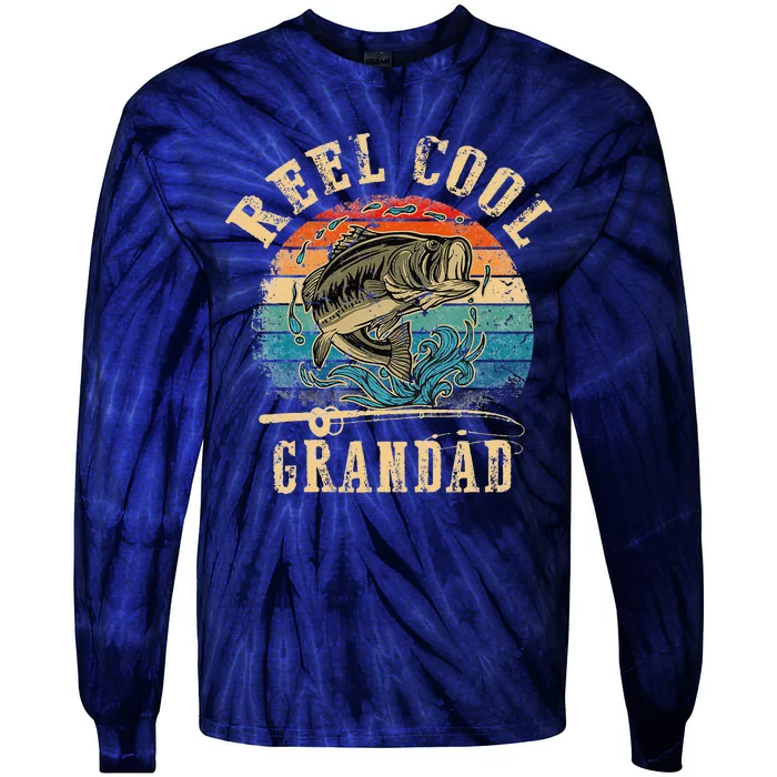 Vintage Reel Cool Grandad Fish Fishing Father's Day Tie-Dye Long Sleeve Shirt