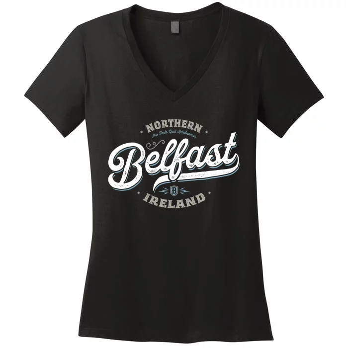 Vintage Retro City Travel Capital Belfast Northern Ireland Women's V-Neck T-Shirt