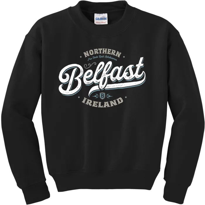 Vintage Retro City Travel Capital Belfast Northern Ireland Kids Sweatshirt