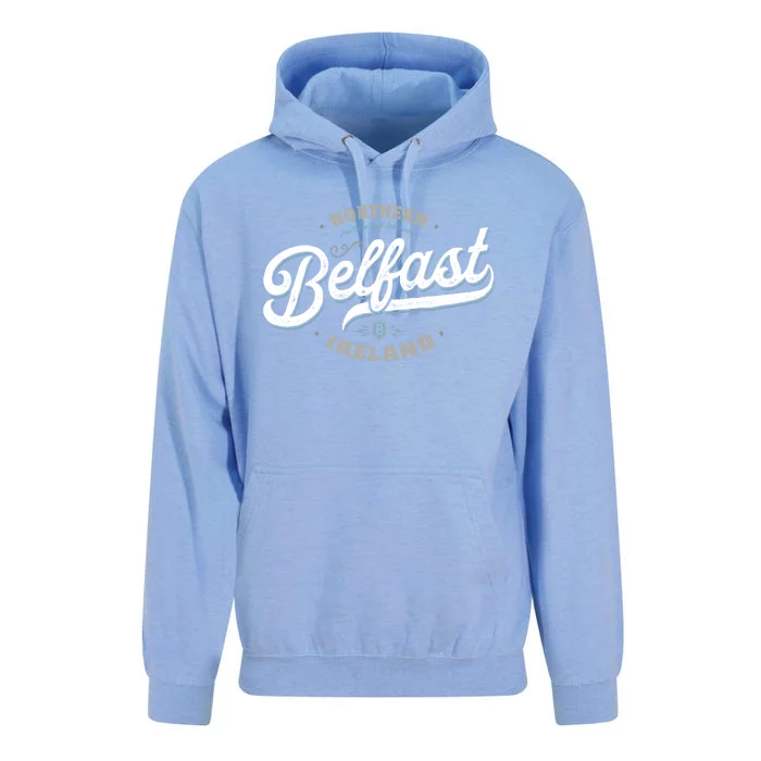 Vintage Retro City Travel Capital Belfast Northern Ireland Unisex Surf Hoodie