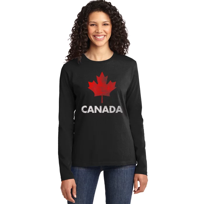 Vintage Retro Canadian Maple Leaf Shirt Canada Flag Ladies Long Sleeve Shirt