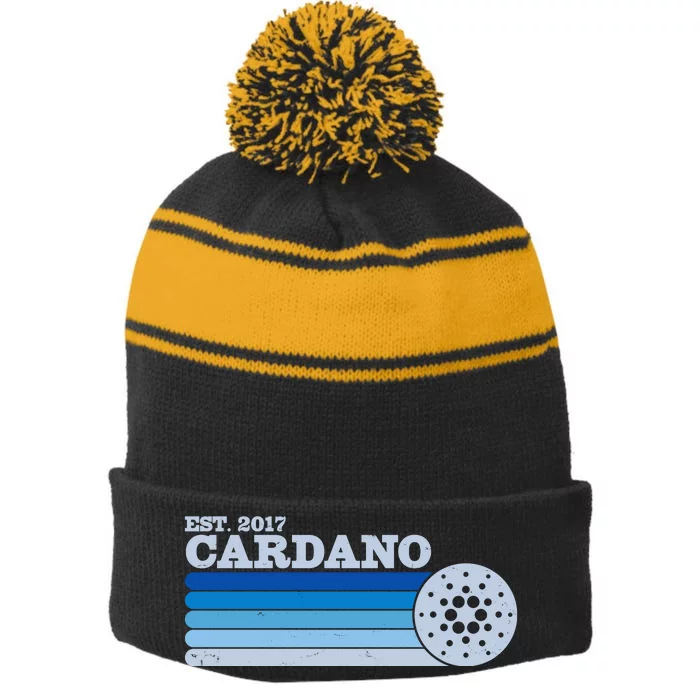 Vintage Retro Cardano Cryptocurrency Logo Stripe Pom Pom Beanie