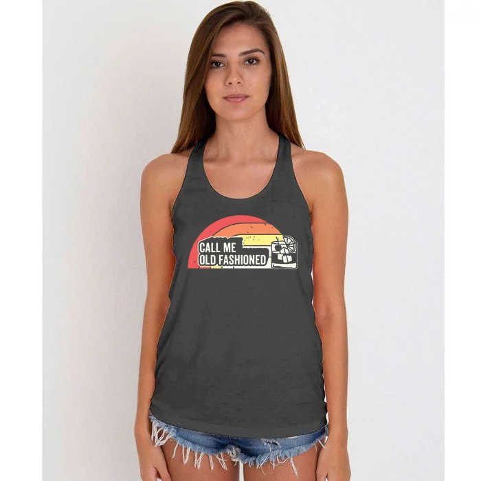 Vintage Retro Call Me Old Fashioned Whiskey Women's Knotted Racerback Tank