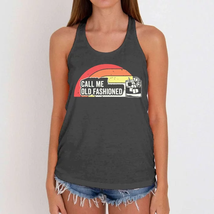 Vintage Retro Call Me Old Fashioned Whiskey Women's Knotted Racerback Tank