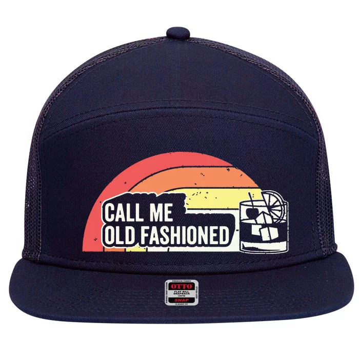 Vintage Retro Call Me Old Fashioned Whiskey 7 Panel Mesh Trucker Snapback Hat