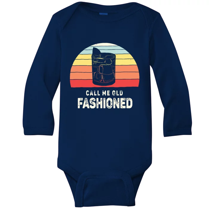 Vintage Retro Call Me Old Fashioned Whiskey Lover Baby Long Sleeve Bodysuit