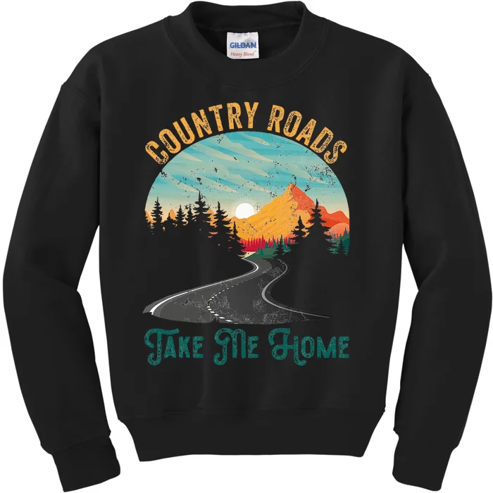 Vintage Retro Country Roads Take Me My Home Kids Sweatshirt