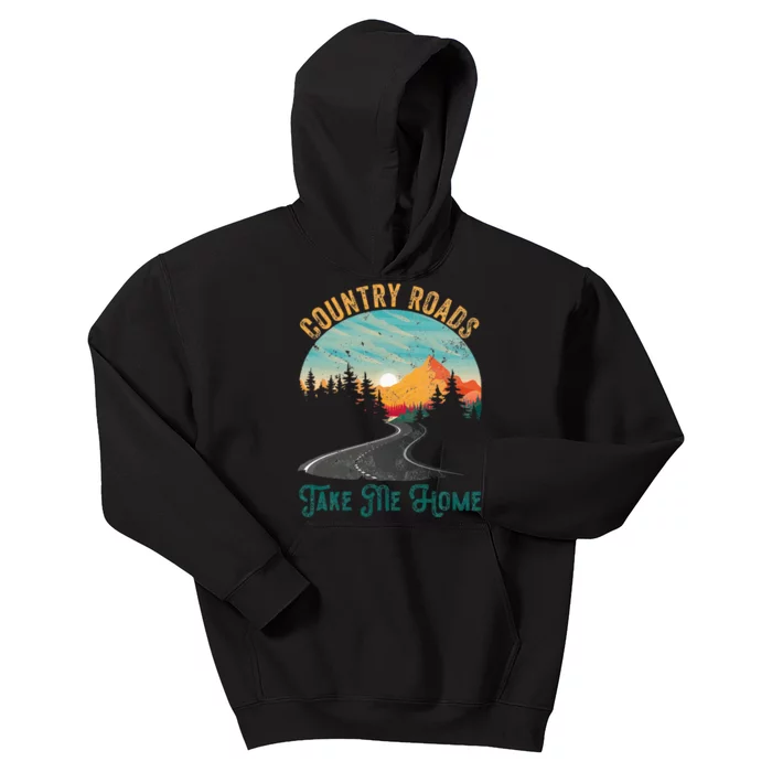 Vintage Retro Country Roads Take Me My Home Kids Hoodie