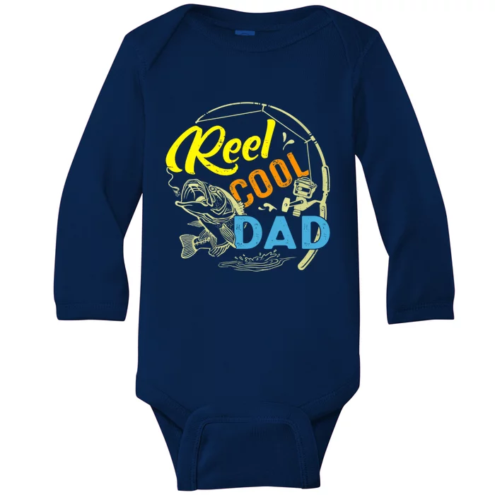 Vintage Reel Cool Dad Fathers Day Fishing Fisher Gift Baby Long Sleeve Bodysuit