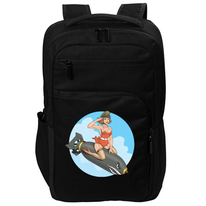 Vintage Retro Comic Style Sexy Woman Riding A Bomb Impact Tech Backpack