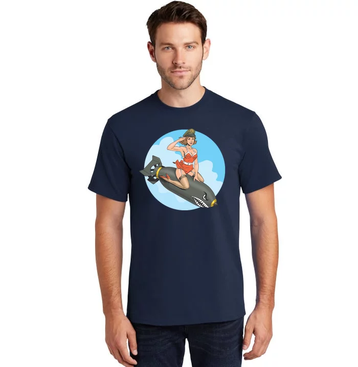 Vintage Retro Comic Style Sexy Woman Riding A Bomb Tall T-Shirt