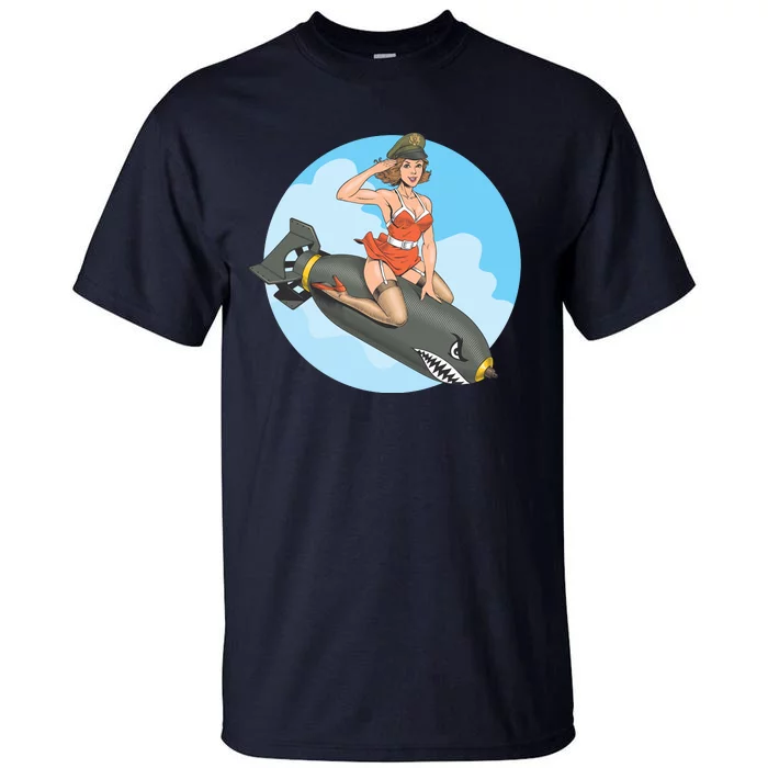 Vintage Retro Comic Style Sexy Woman Riding A Bomb Tall T-Shirt