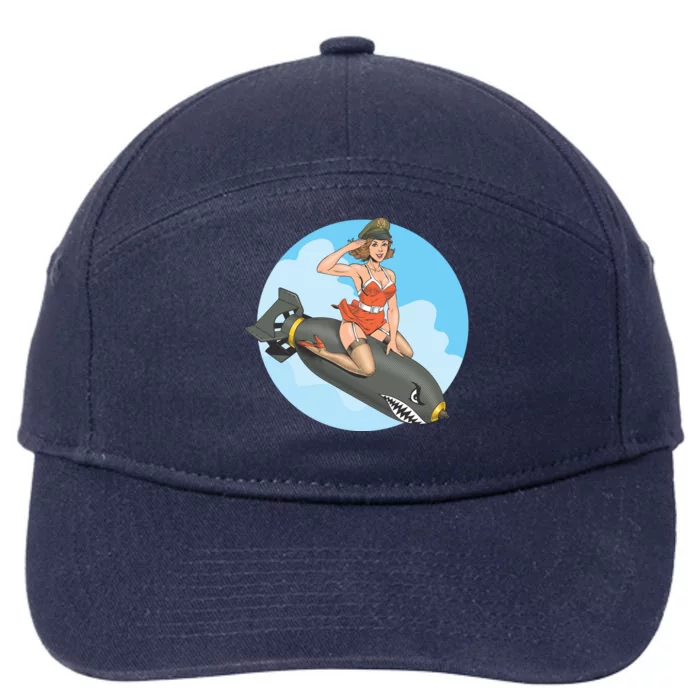 Vintage Retro Comic Style Sexy Woman Riding A Bomb 7-Panel Snapback Hat