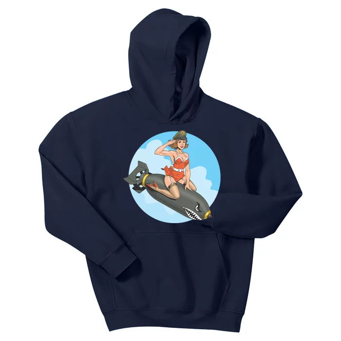 Vintage Retro Comic Style Sexy Woman Riding A Bomb Kids Hoodie