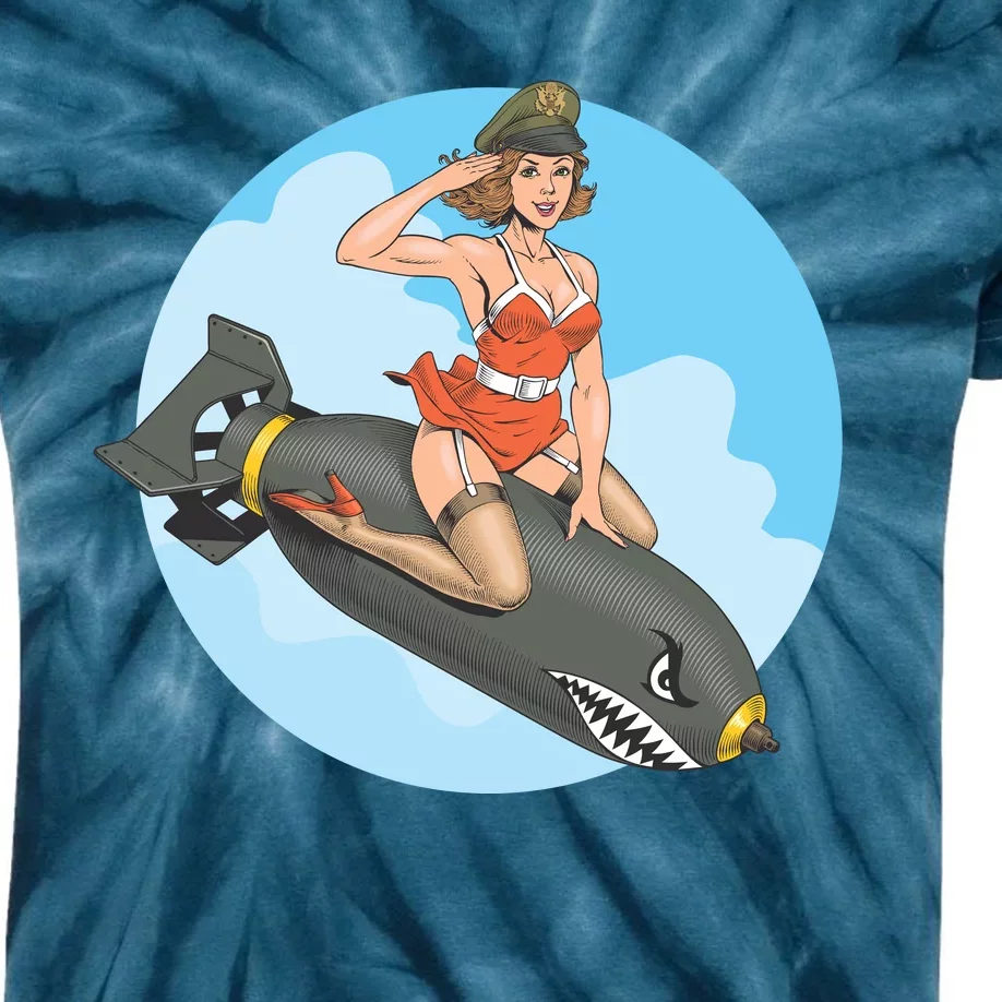 Vintage Retro Comic Style Sexy Woman Riding A Bomb Kids Tie-Dye T-Shirt