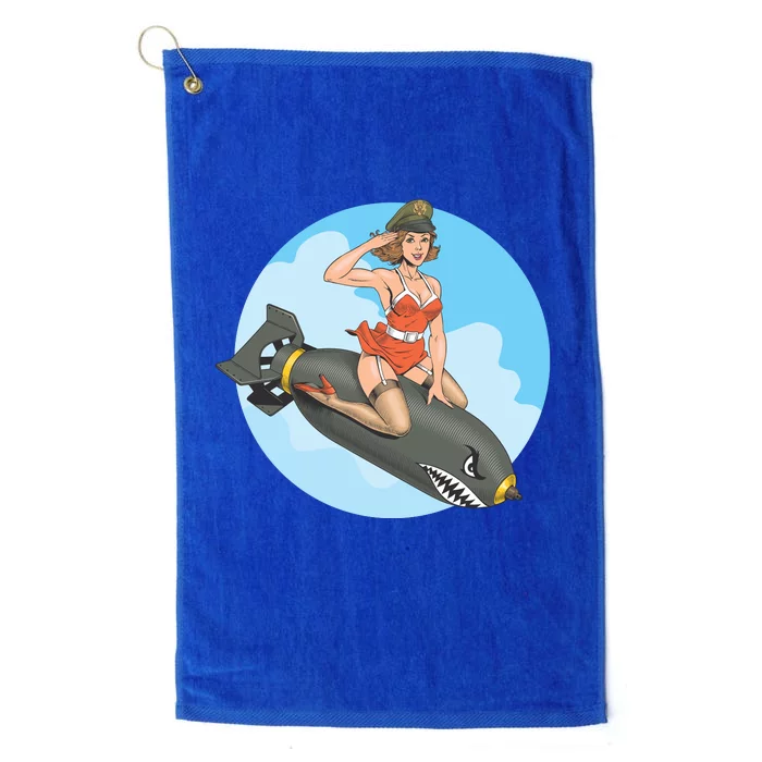 Vintage Retro Comic Style Sexy Woman Riding A Bomb Platinum Collection Golf Towel